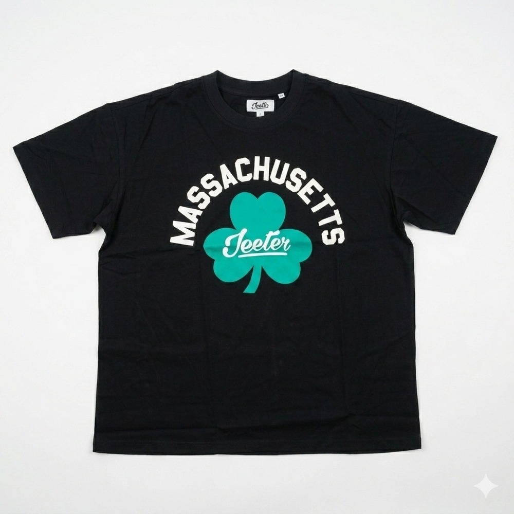 Jeeter Massachusetts Clover Graphic T-Shirt Mens XL Black Shamrock Short Sleeve